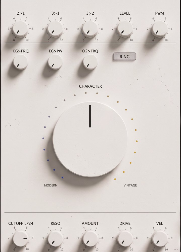 MODULATION / FILTER パネル。中央に CHARACTER ノブ